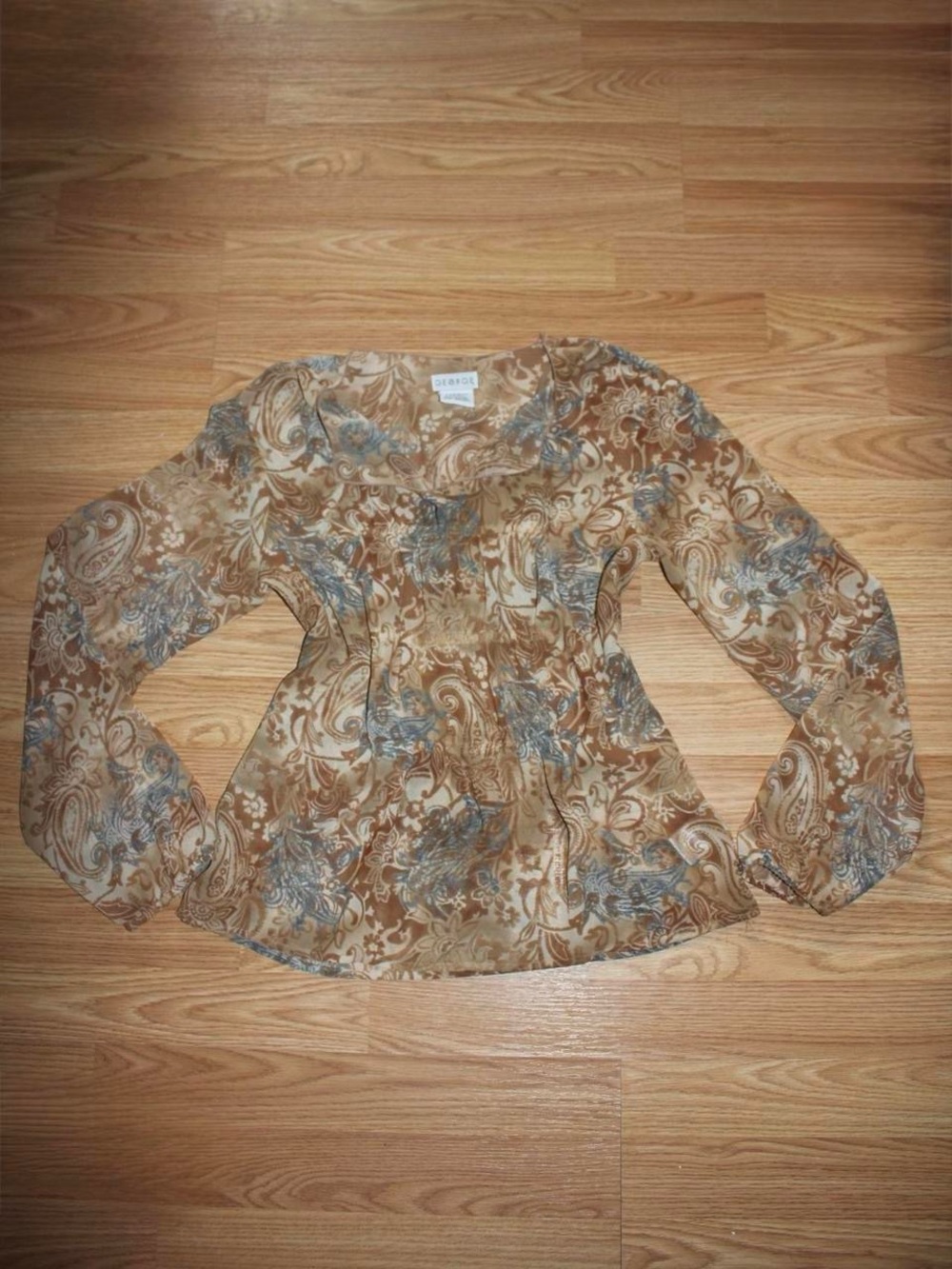Women’s Brown Paisley Long-Sleeve Blouse